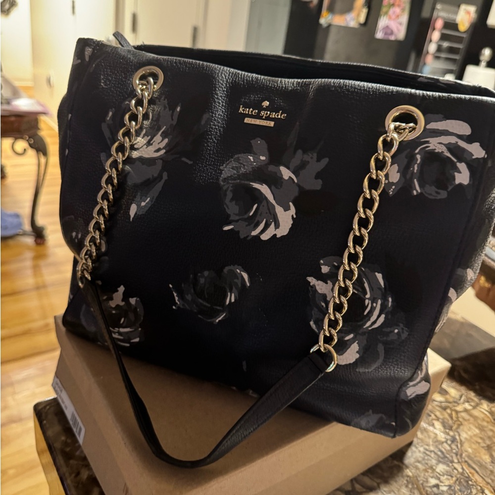 Kate Spade Black and Gray Floral Shoulder Bag